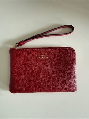 Coach Red Leather Wristlet with Gold Logo
